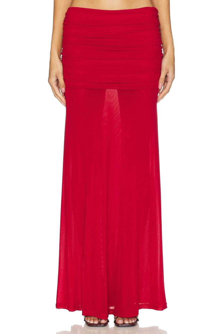 Runaway The Label Meila Romantic Cherry Chiffon Stretch Sheer Maxi Skirt XS NWT